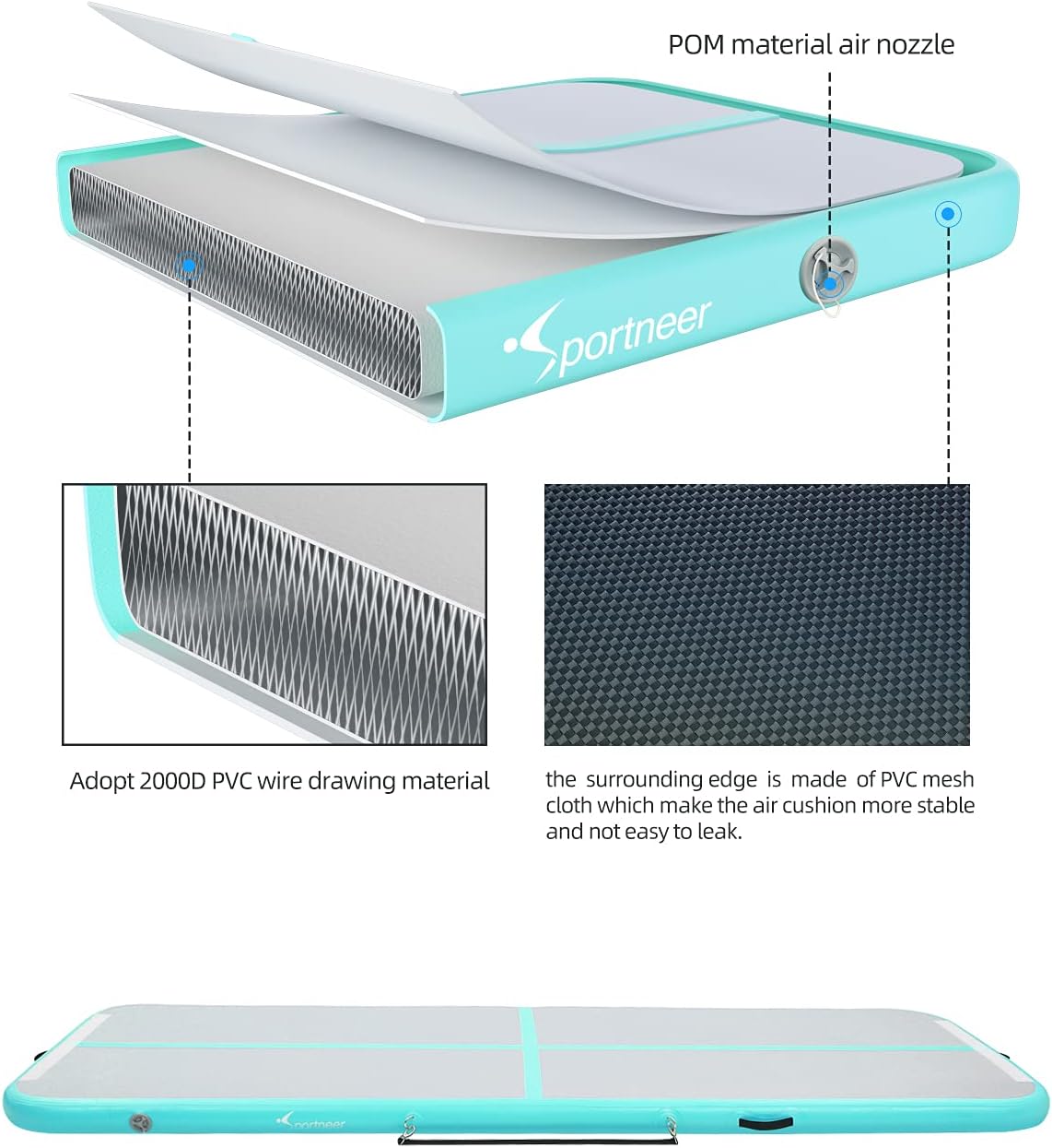 Sportneer Inflatable Air Gymnastics Training Mat, 9FT Tumble Track Air Mat for Kids, Indoor Outdoor Exercise Fitness Home Gymnastic/Tumble/Cheerleading/Yoga/Beach/Water with Electric Air Pump : Sports & Outdoors