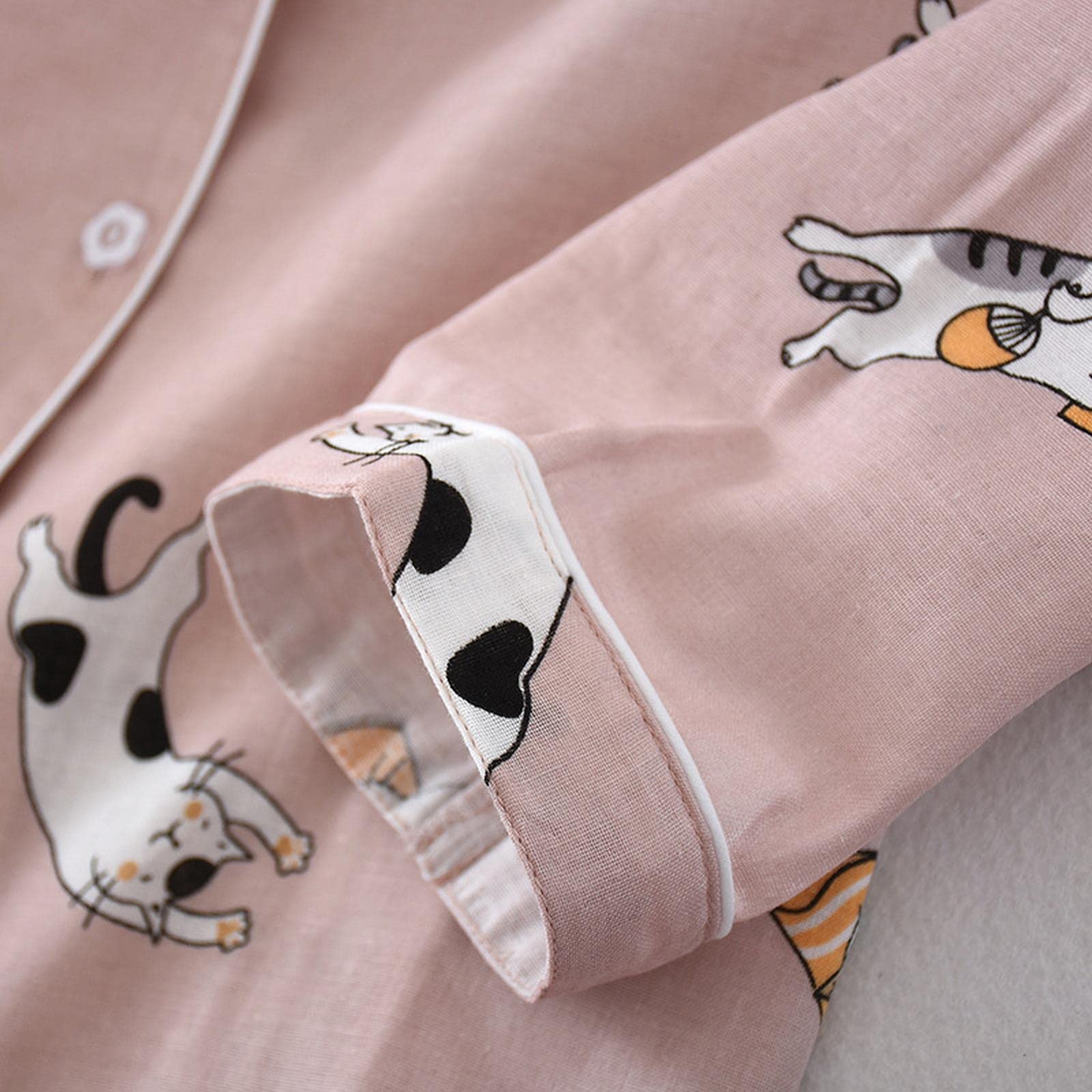 Pigiama Donna Signori da Donna Set da Cartone Animato per Gatto da Gatto Femminile 2 Pezzi Camicia A Torni in Giù+Pantaloni Comodo Natura Abbigliamento da Sonno