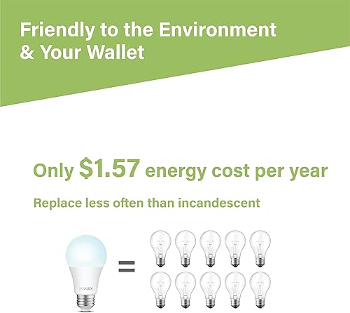 Miniatura 6 de Sigalux Bombillas LED equivalentes a 100 W, bombillas estándar de luz diurna A19, 5000 K, color blanco, no regulable, 13 W, de bajo consumo con base