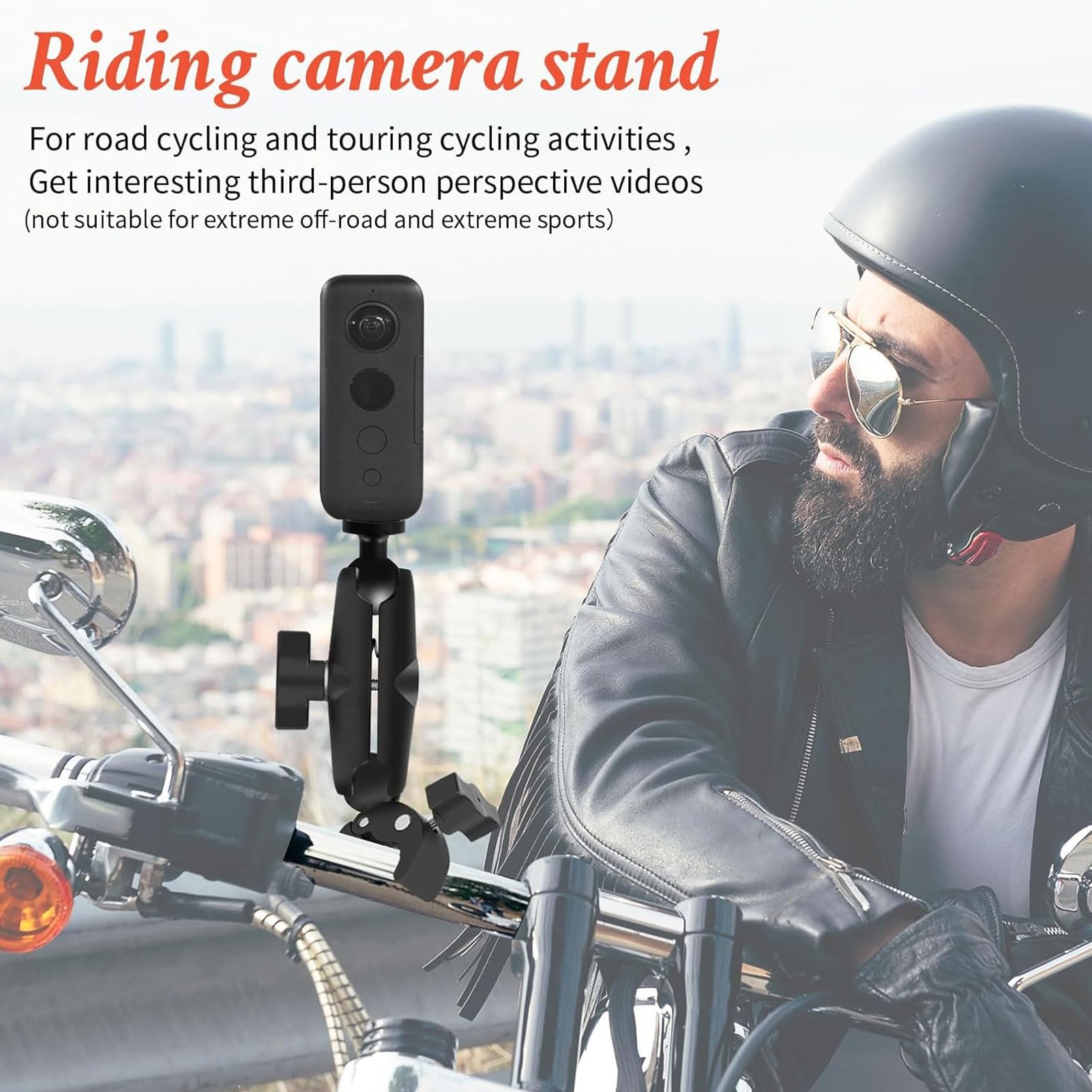 Yctze Zestaw do montażu kamery motocyklowej, uchwyt na kierownicę rowerową, podwójny zacisk z 47-calowym kijem do selfie Stick do kamer sportowych Insta360 GO 2 GO 3 X3 X4 ONE X2 RS R