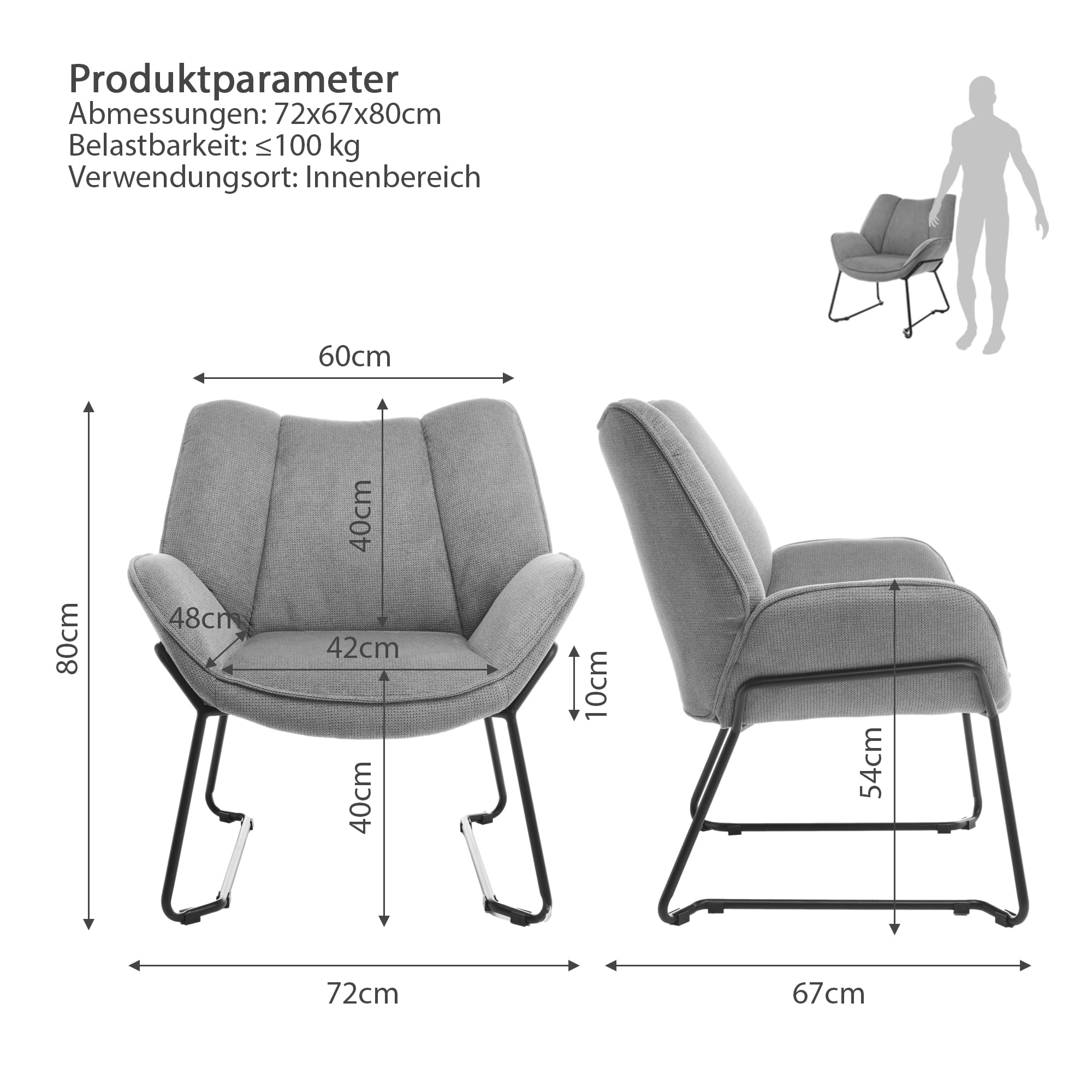 Relaxsessel Lounge Sessel Fernsehsessel bequem, Clubsessel Einzelsofa Cocktailsessel, Ohrensessel für Wohnzimmer/Schlafzimmer/Empfangsraum, Polster Lesesessel Vintage Anthrazit