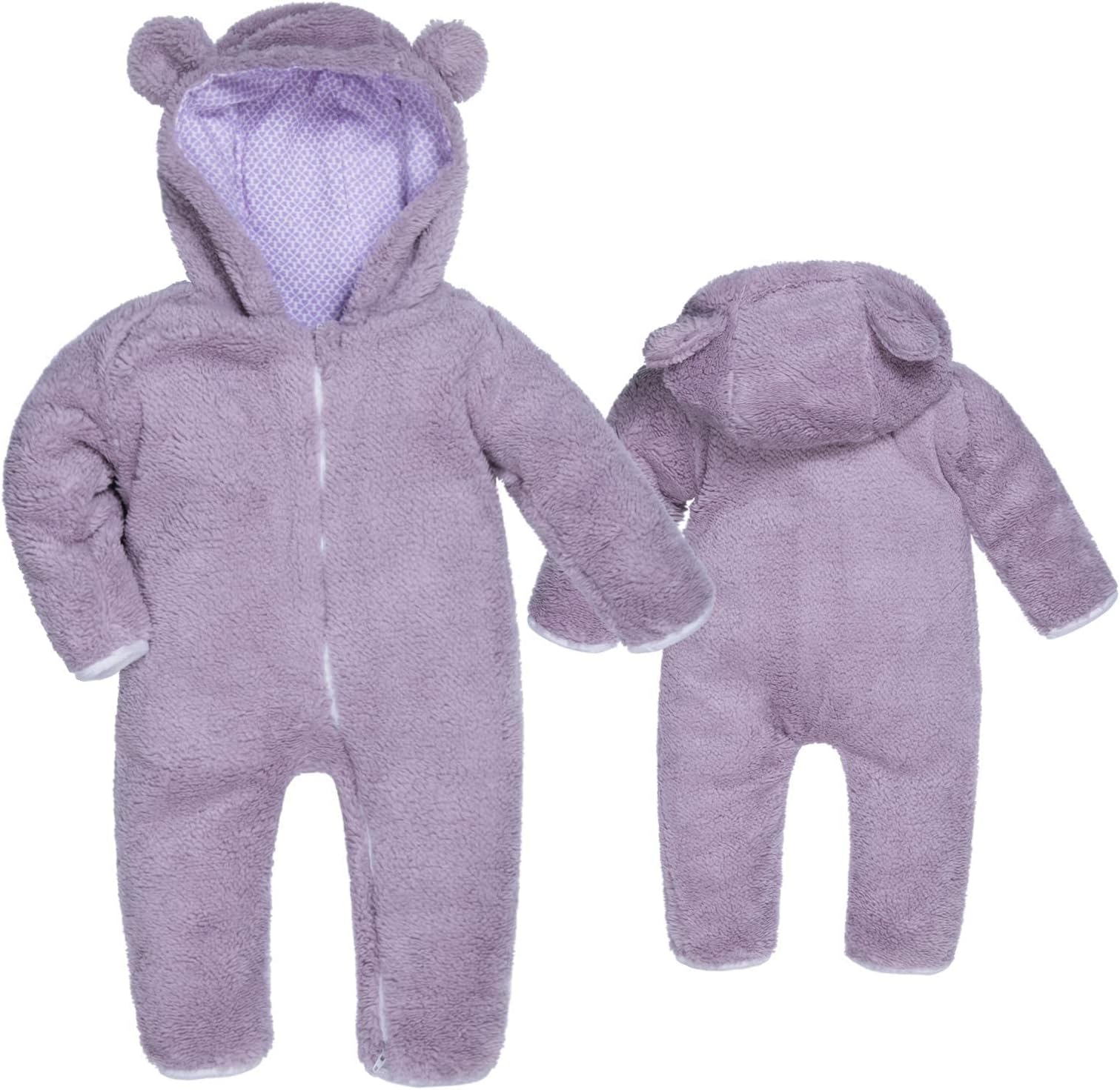 BIG ELEPHANT Unisex Baby Bear Bunting Hooded Jumpsuit Cotton Fleece Long Sleeve Warm Onesies Winter Outwear Outfits