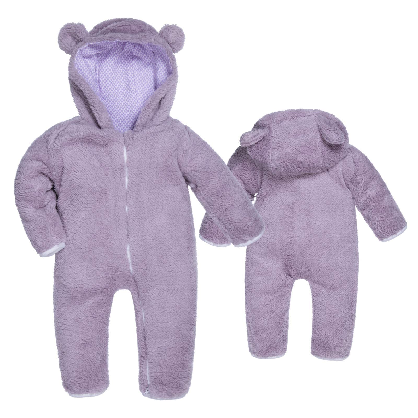 BIG ELEPHANT Unisex Baby Bear Bunting Hooded Jumpsuit Cotton Fleece Long Sleeve Warm Onesies Winter Outwear Outfits