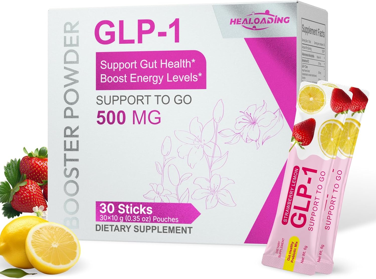 HEALOADING GLP-1 Natural Metabolic Support Powder – 30 Single-Serve Sticks | Portable Formula, Gluten-Free & Non-GMO