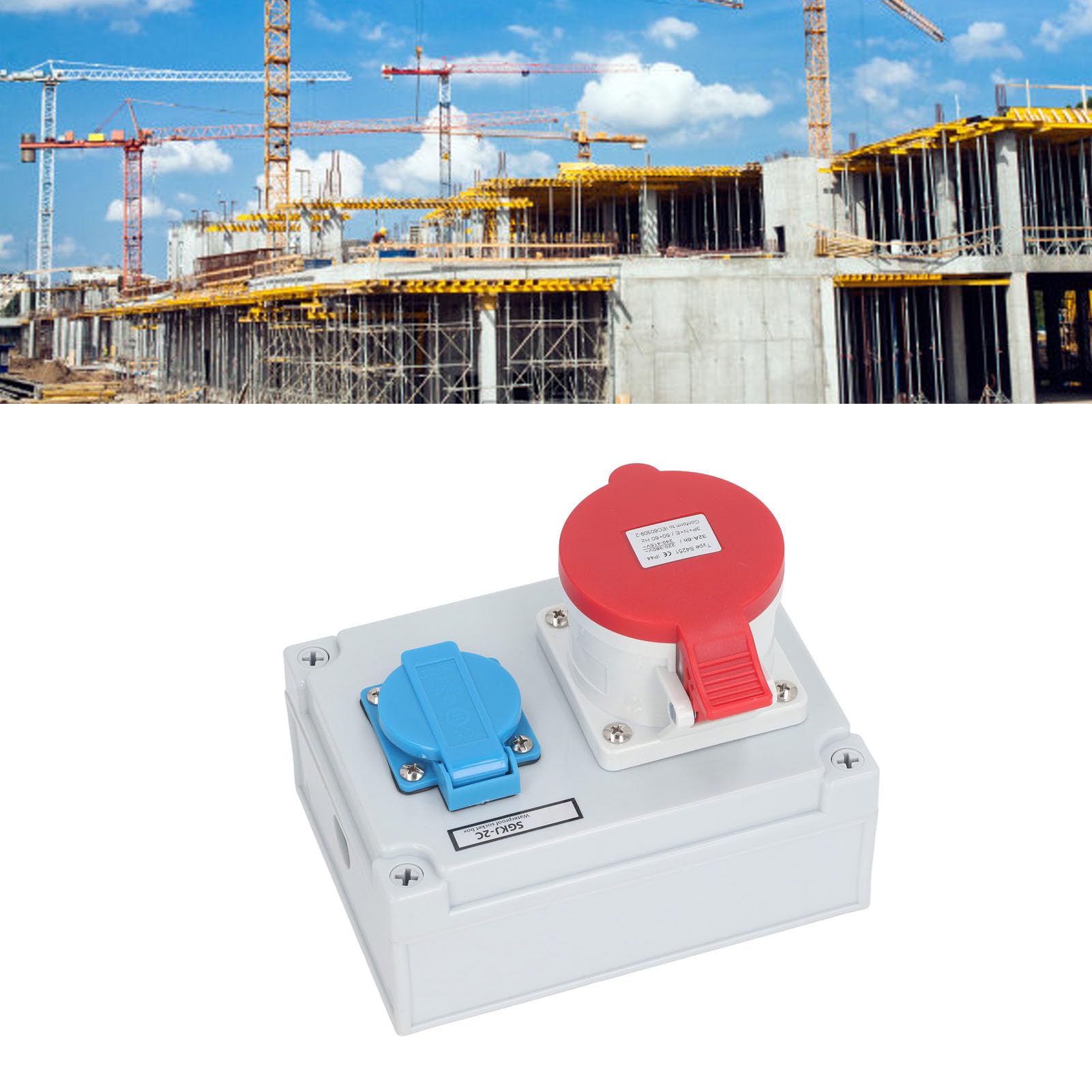 Presa a Muro Esterna IP44 Stagna con Presa Europea 16A e Connessione CEE 5 Poli 32A per Giardino, Garage, Bagno, Cantiere – Scatola Protetta Resistente all'Acqua