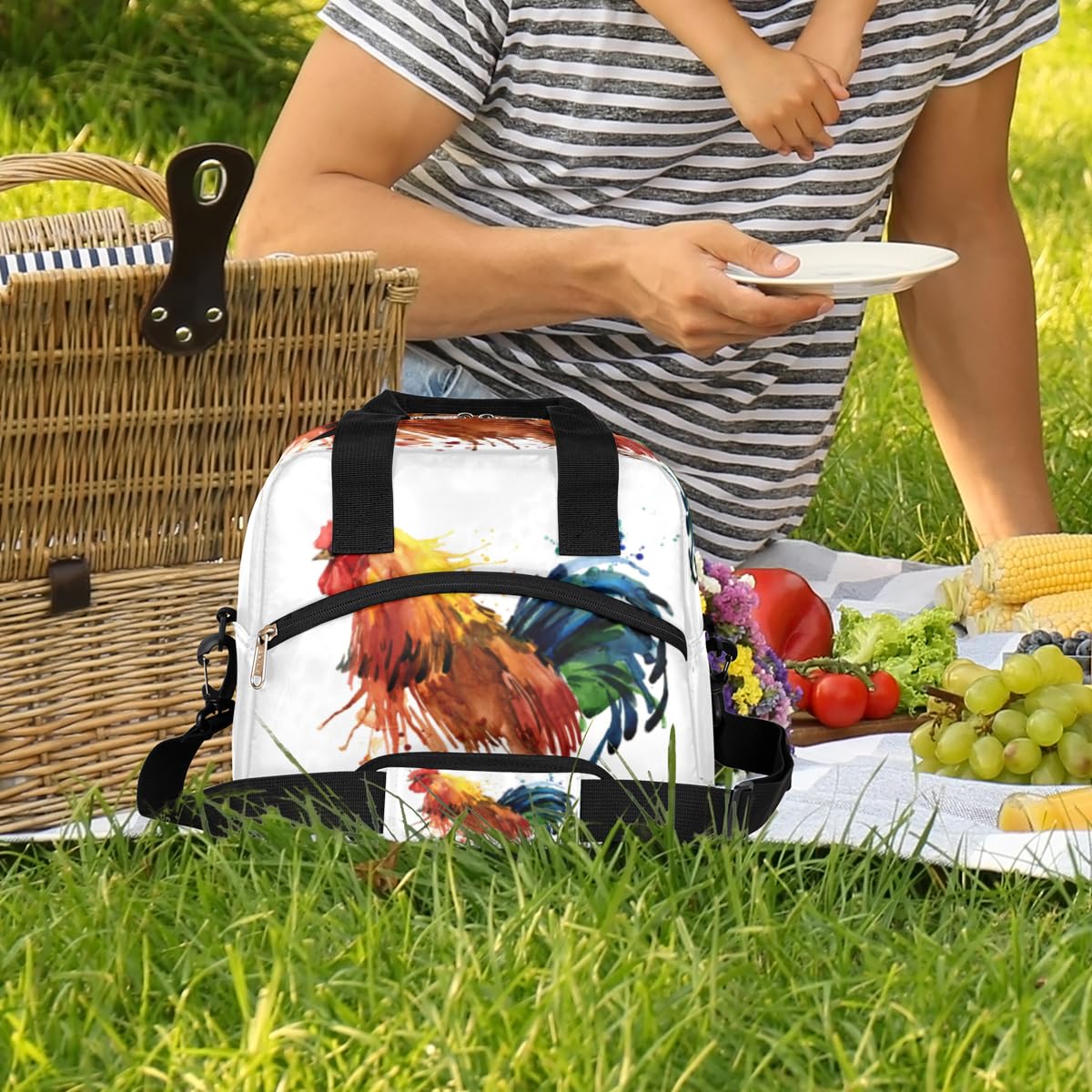 SCAUA Borsa termica per il pranzo, motivo pollo, borsa termica per il pranzo, portatile, riutilizzabile, per lavoro, picnic