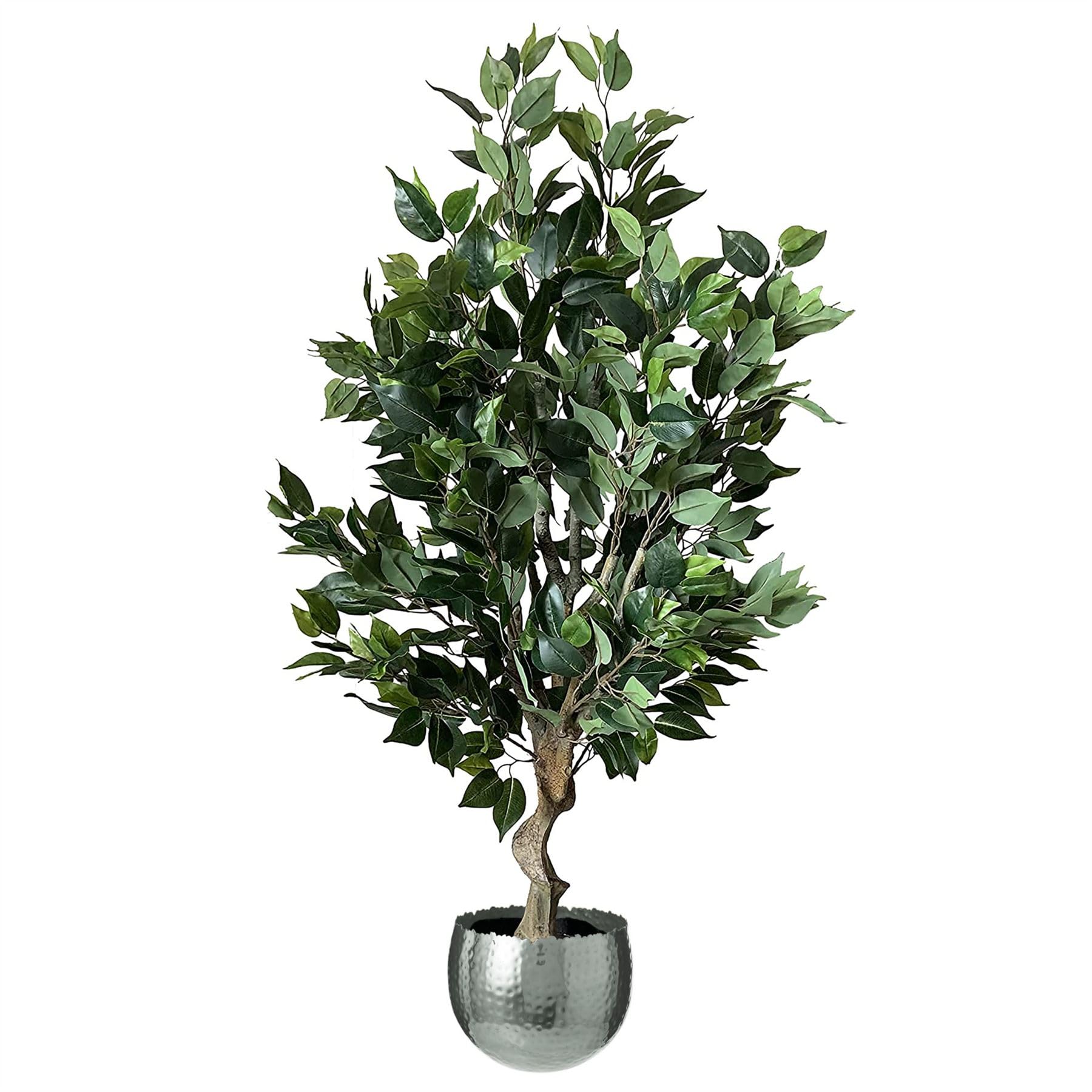Leaf Artificial Plant - Ficus Twist - 100cm - Green - Silver Planter