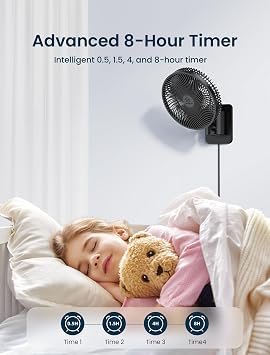 8.5-Inch Quiet Wall-Mounted Oscillation Fan with Remote & Timer, 4-Speed Adjustable for Small Bathrooms, Indoor Bedroom Cooling for RV, Adjustable Tilt, 5.92 ft Cord, Garage Cooling Fan for Home
