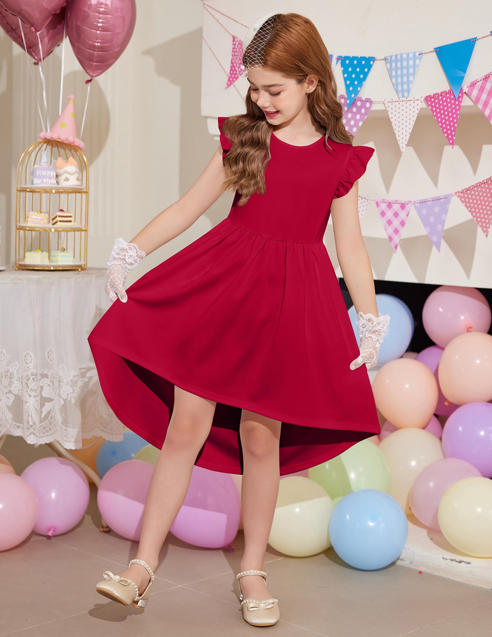 Arshiner Robe d'été pour Fille Manches Flottantes Ourlet Asymétrique Robes de Soirée Festive Élégante pour Filles 5-14 Ans