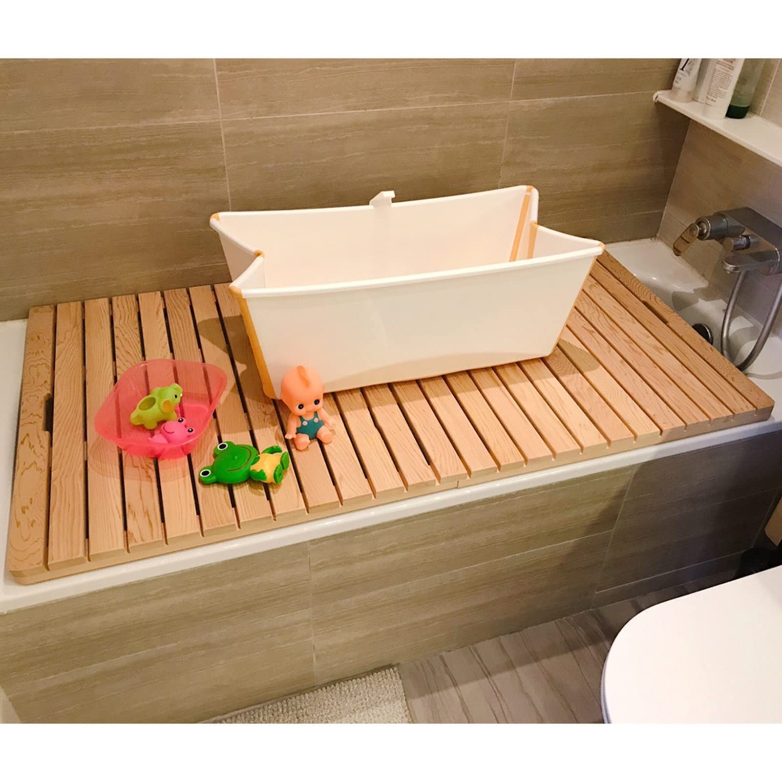 Tappetino da doccia in legno naturale, tappetino antiscivolo impermeabile per cucina e balcone, bordo di scarico anti-rottura, dimensioni personalizzate, 40 x 90 cm, elegante finitura naturale