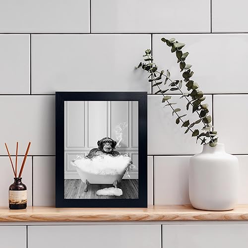 Miniatura 5 de Mono en la bañera - Arte de pared de animales en blanco y negro - Arte de pared en lienzo enmarcado, imagen enmarcada en negro para decoración de