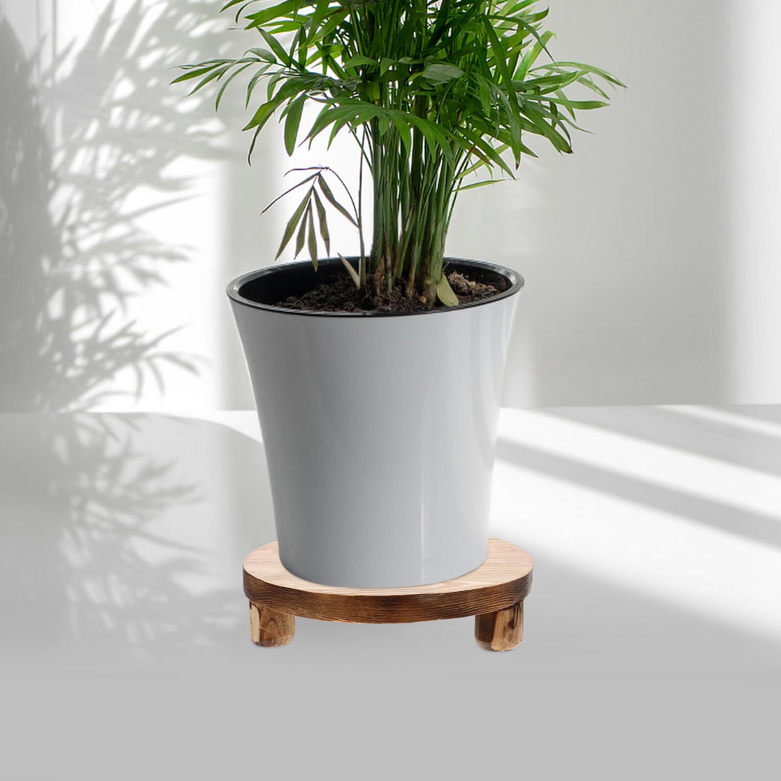 Gatuida Soporte para Macetas de Madera Beige Redondo y Estable, Elevador Multifuncional para Plantas y Bonsáis Hogar