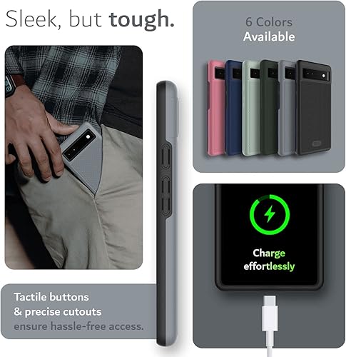 Miniatura 6 de TUDIA MergeGrip grado militar Funda protectora para Google Pixel 6a (2022), probada en caídas, de doble capa, a prueba de golpes, delgada,