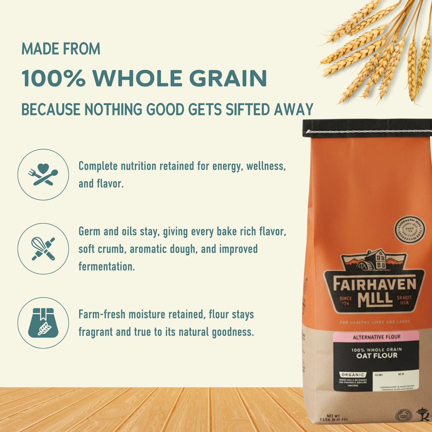 Fairhaven Mill Organic Whole Grain Oat Flour - Naturally Gluten-Free, Non-GMO, High Protein & Fiber - Ideal for Cookies, Breads, Treats, Baking & Cooking - USA Grown and Milled - 5 lbs Bag - Image 4