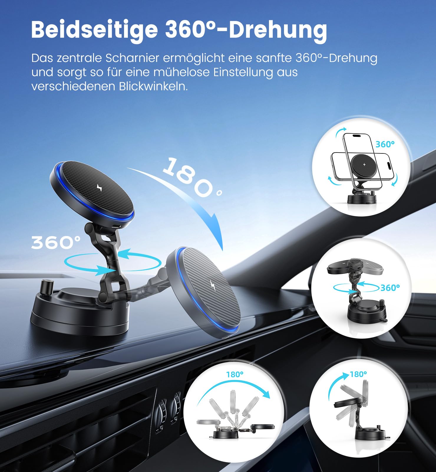 OANDYS für Magsafe Autohalterung 15W Handyhalterung Auto mit ladefunktion,magnetische Autohalterung stärkste Vakuum Saugnapf,stärkster Magnet,360°Drehbar Kfz für iPhone 17–12 Pro Max Plus Air Serie