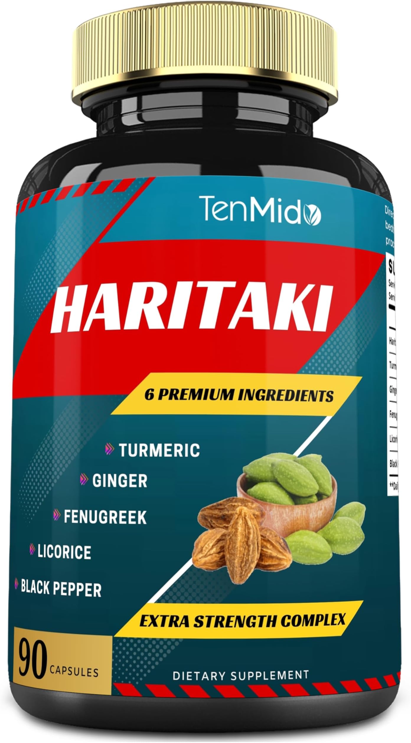 Haritaki Supplements Extract Capsules with Turmeric, Ginger, Fenugreek, Licorice, Black Pepper | Nourishes, Rejuvenates Body, 3 Months Supply