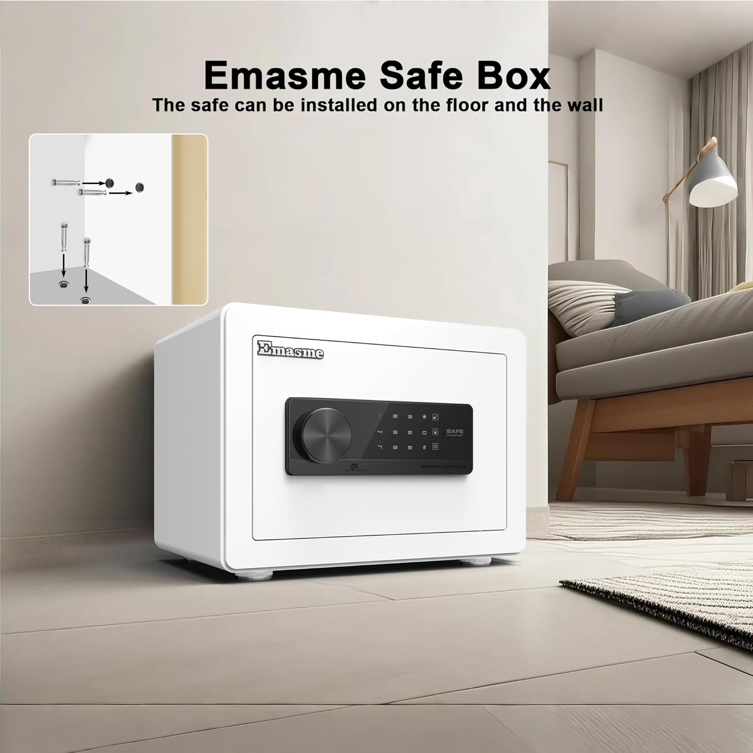 Small Safe, Home Safe Security Box for Money Cash Documents with Fireproof &Waterproof Bag Small Safes for Home Office Dorm with Digital Electronic Keypad & Removable Shelf (0.8 Cubic Feet White)