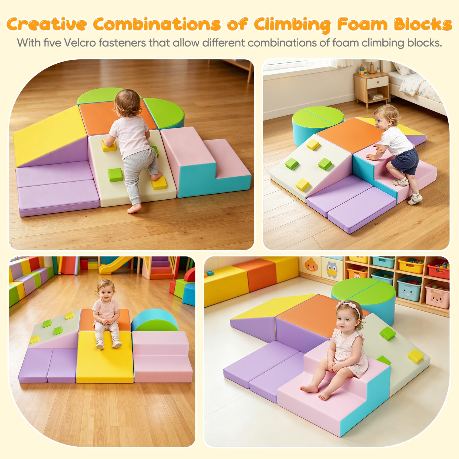 Bloques de espuma para bebé de 1 a 3 años de edad, torre de escalada para bebés con tobogán, bloques de construcción grandes para niños pequeños (colorido-5)