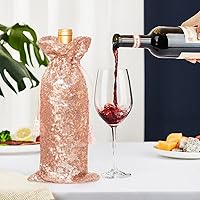Vista 10 de Eternal Beauty 4 bolsas de vino con cordón, cubierta de botella de lentejuelas para bodas de cumpleaños (14 x 6 pulgadas, negro)