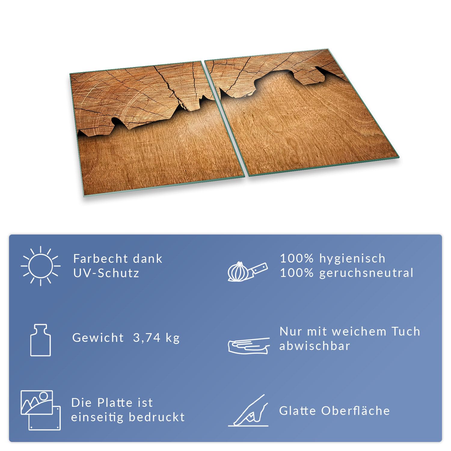 Herdabdeckplatte Abdeckung Ceranfeld Abdeckplatte Schneidebrett 2-Teilig 80x52 Holz Braun Spritzschutz Glasplatte Ceranfeldabdeckung Schutz Herdschutz Sicherheitsglas Glasschneidebrett 2x40x52