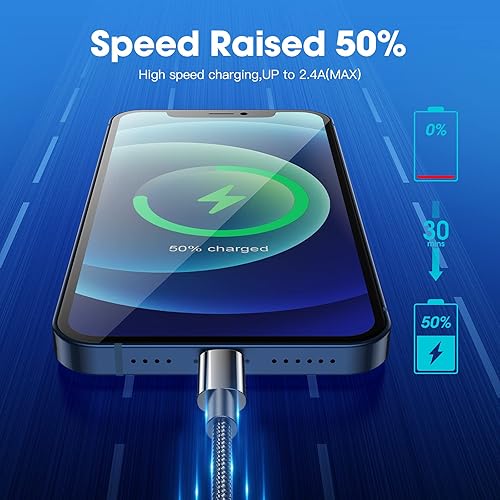 Miniatura 5 de Certificado Apple MFi Cable cargador para iPhone paquete de 3 cables Lightning premium 3610 pies compatible con iPhone 131211XSX876SEiPad rojo