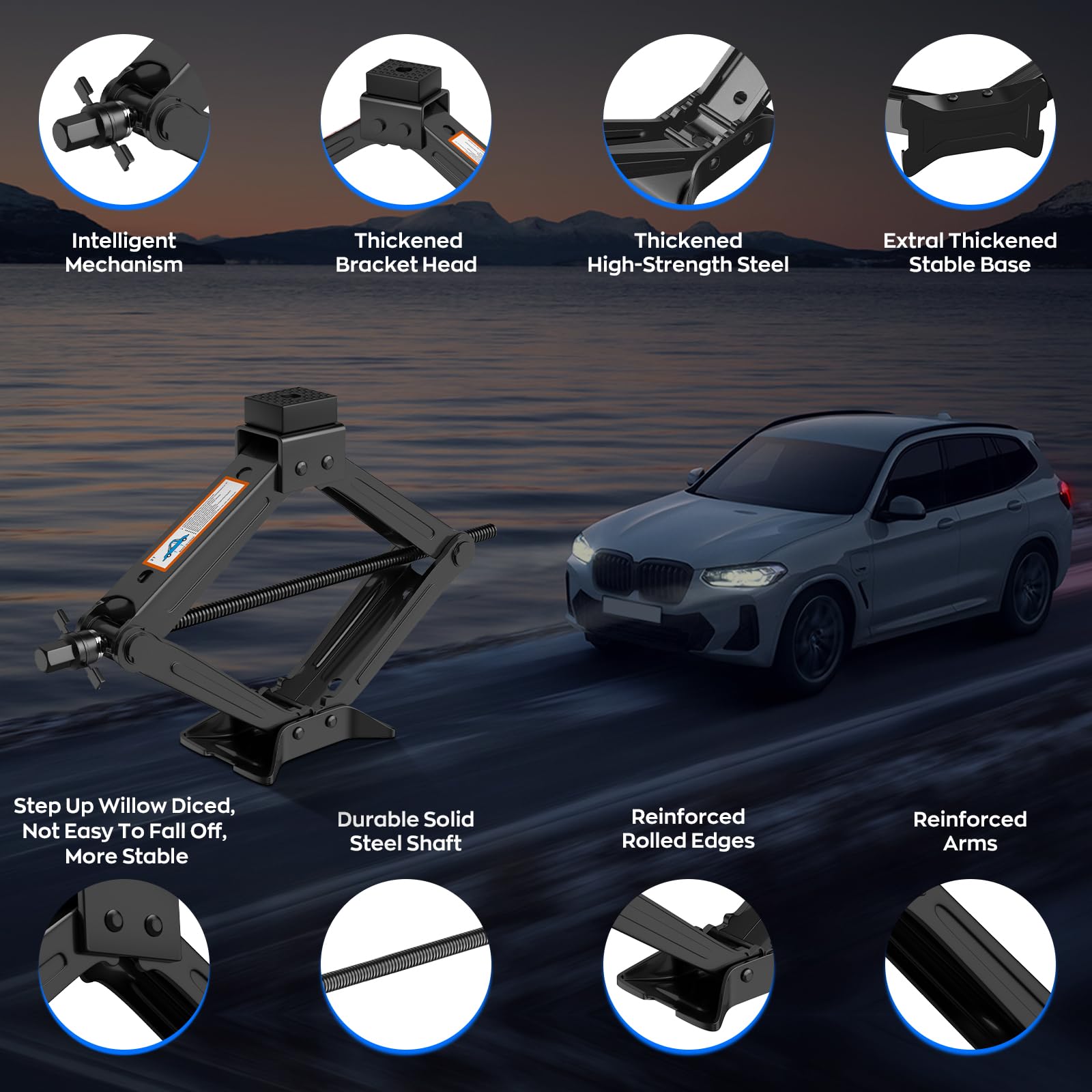 IMAYCC Kit cric per auto, cric a forbice per auto, 2 tonnellate, kit di riparazione con chiave a cricchetto, kit di cambio pneumatici di scorta, kit di emergenza per Vehi