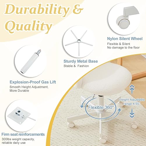 Miniatura 5 de VINGLI Silla de tocador moderna con respaldo, silla de escritorio de terciopelo para niñas, silla de oficina pequeña con ruedas silenciosas,