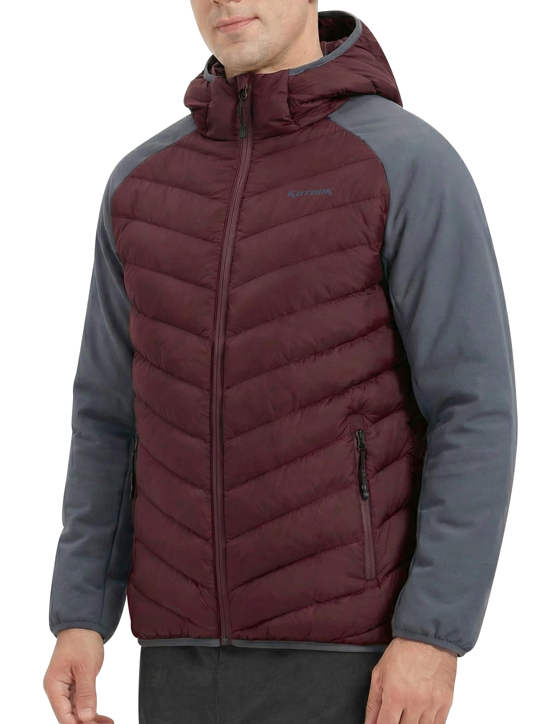 KUTOOK Chaqueta con capucha de plumón para hombre Apto para 5 ℃-15 ℃ con capucha Ropa de esquí Ligera Térmica Cortavientos Trekking Senderismo Esquí HJ5201