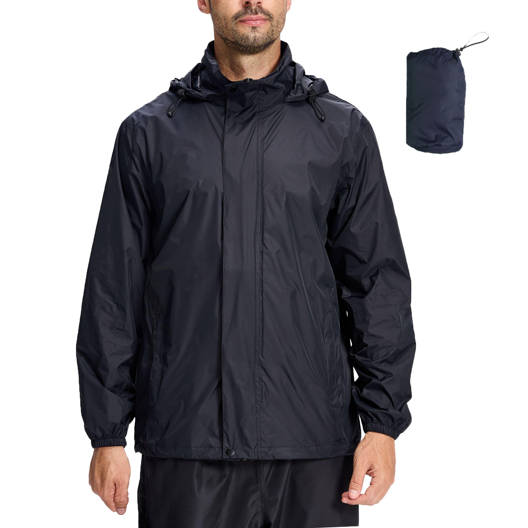LZLER Regenjacken Herren Wasserdichte Leichte Faltbare windjacke Regenmantel mit Verstellbare Kapuze für Outdoor Wandern Camping