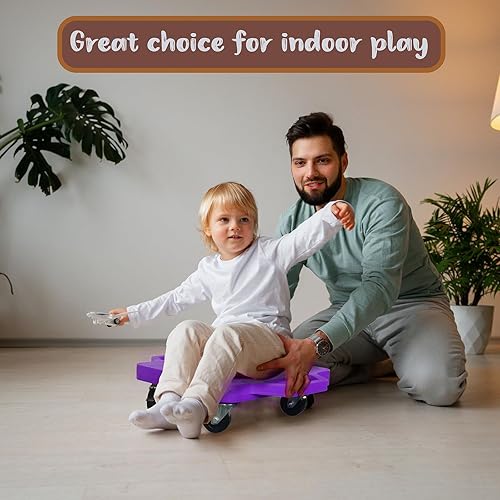 Miniatura 6 de 2 patinetas de plástico con asas para niños sentados y entrenamiento deportivo, con 1 anillo, 2 cuerdas y 4 puffs, juego en interiores y exteriores