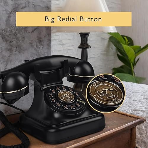 Miniatura 2 de Teléfono retro con cable, teléfonos de escritorio de oficina, teléfono fijo vintage, teléfono analógico clásico con botón de pulsador con función de
