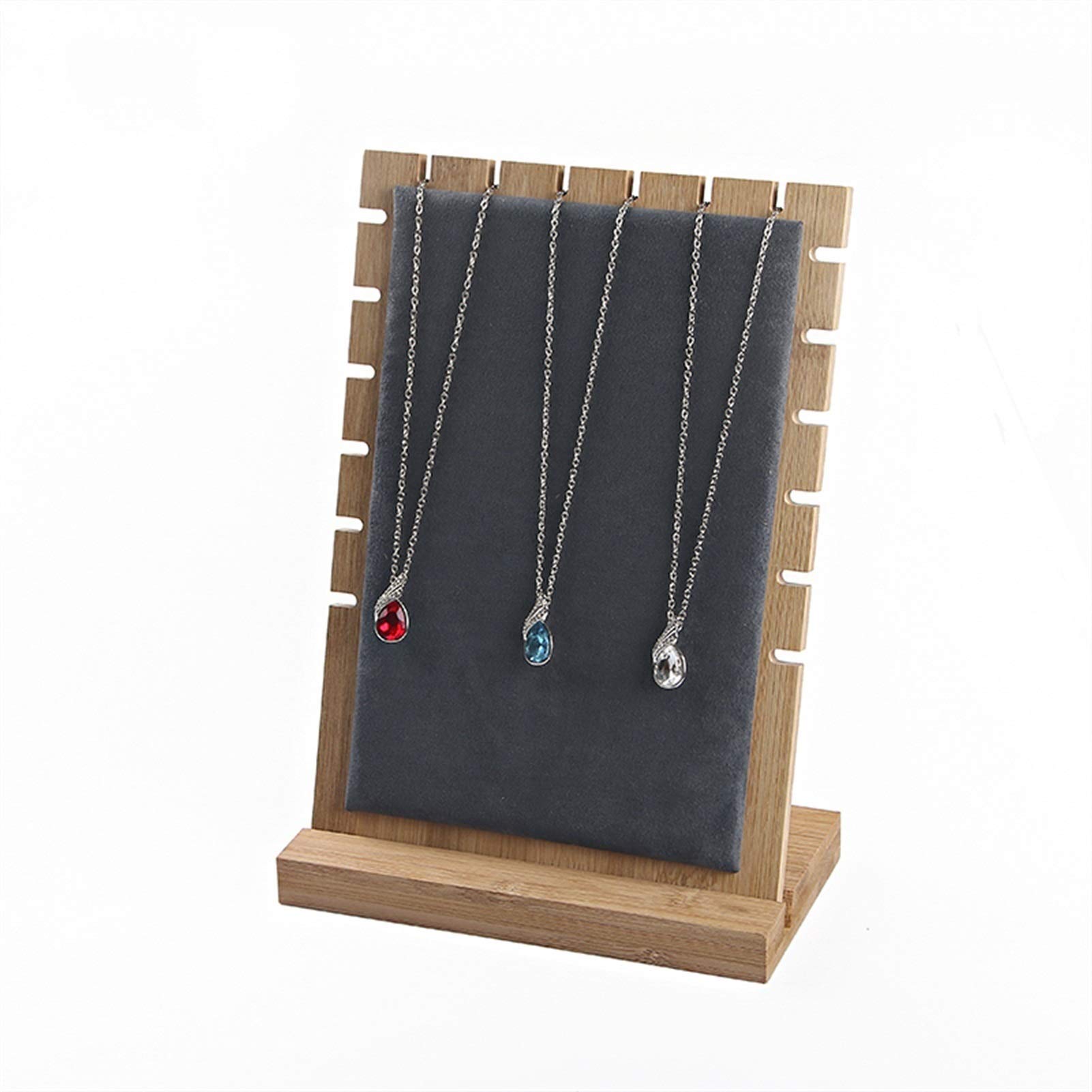 HDBCYUAZ Bamboo Plank Necklace Jewelry Display Stand Holder, Wood, Storage, Set of 2(Gris)