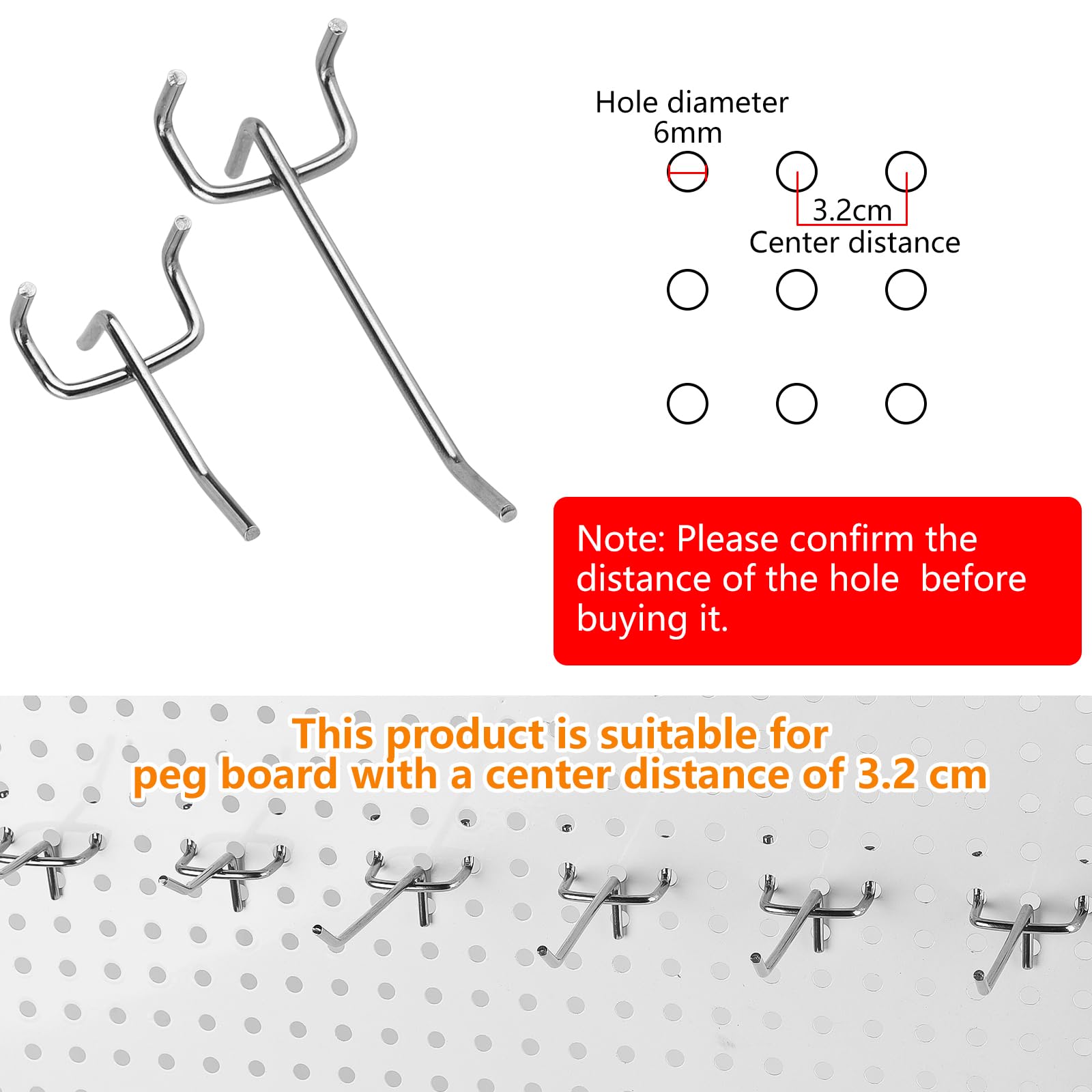 efuturetime 100 ganci per pannello perforati in due lunghezze (5 cm e 10 cm), ganci per mensole da cucina, supermercati, rack per attrezzi