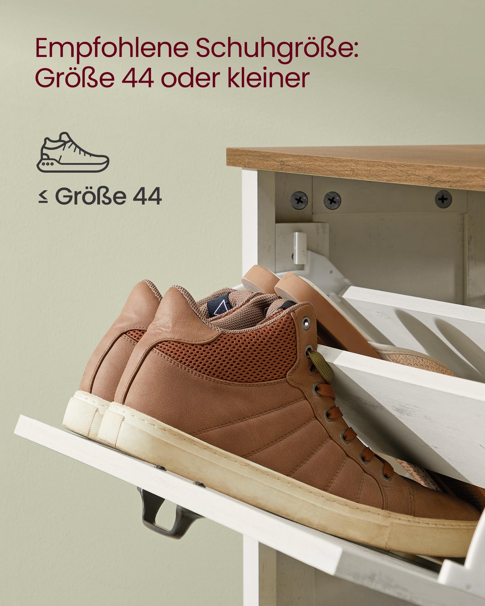 VASAGLE LIRY Kollektion - Schuhschrank 3 Klappen, Schuhkipper, freistehendes schmales Schuhregal, für Eingangsbereich, Landhausstil, für 18-24 Paar Schuhe, vintageweiß HSC301W02
