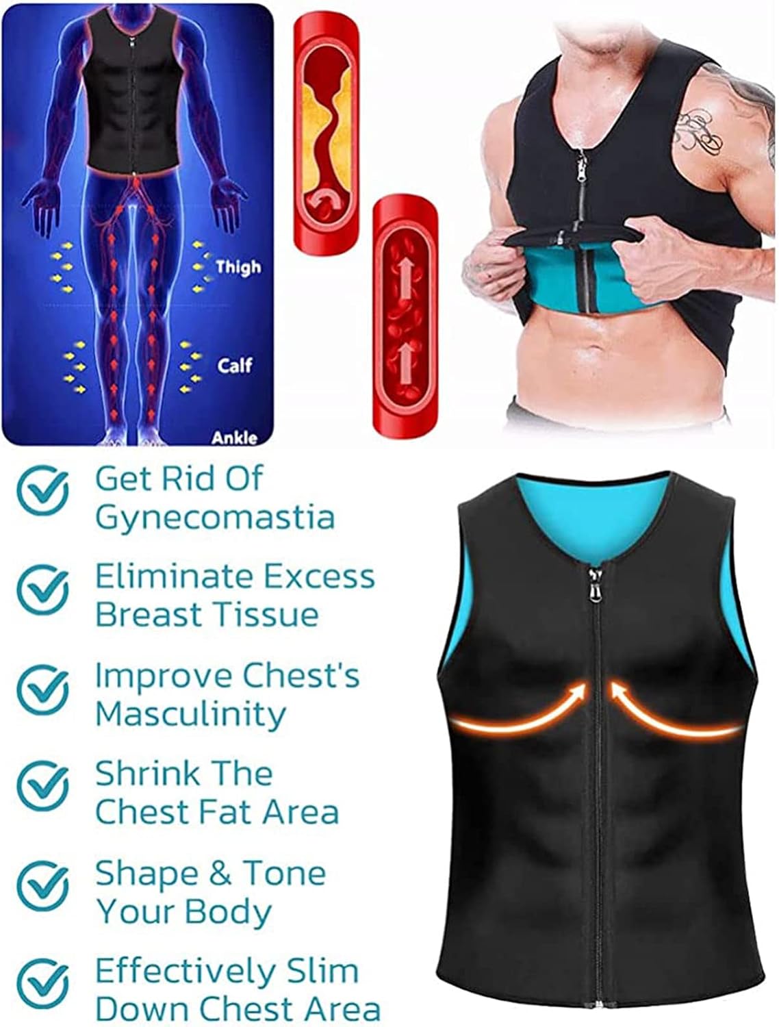 Manson Gynecomastia Compress Zipper Vest, Gynecomastia Compress Tank Top, Compression Tank Top Men