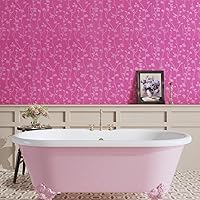 Vista 3 de CRE8TIVE Papel tapiz de seda texturizado para dormitorio de niñas, 12 x 354 pulgadas, papel adhesivo rosa sólido, impermeable, extraíble, hojas