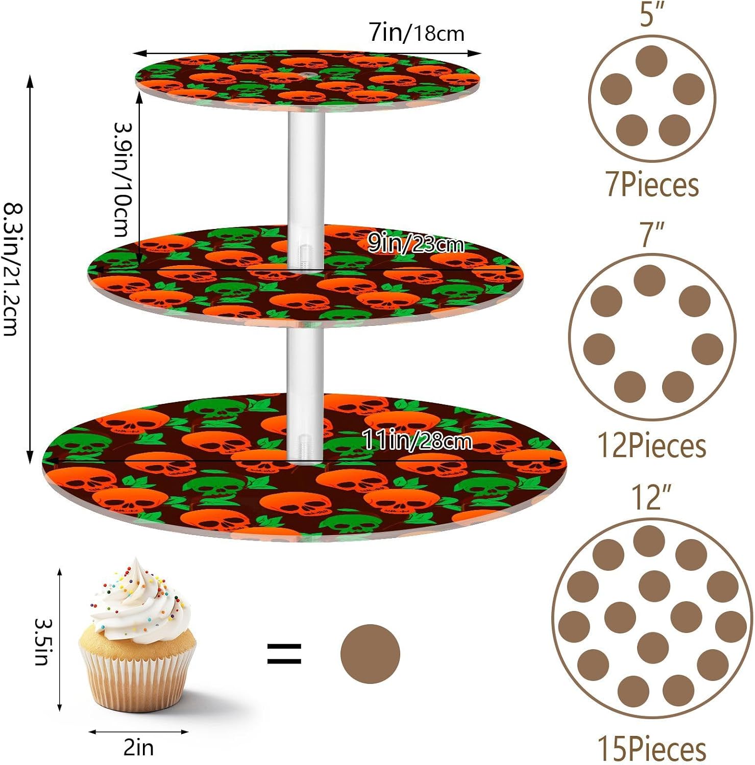 Skull Halloween 3 Tier Acrylic Cupcake Stand, Cupcake Stand for 34 Cupcakes for Weddings, Christmas,Holidays,Parties,Birthday,Printed Cupcake Tower 23300346