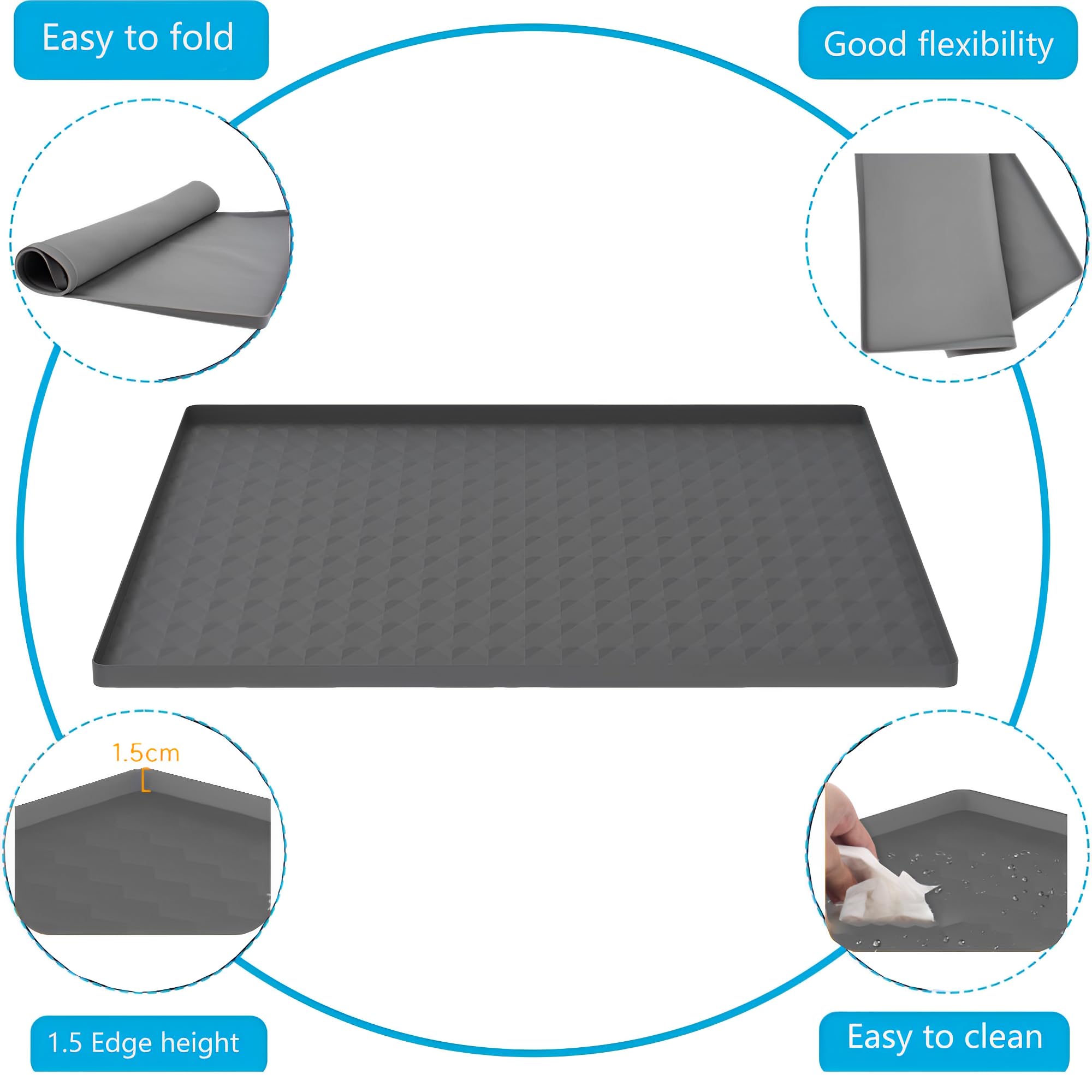 Cuscinetto in Silicone per Frigorifero, Proteggere la Pulizia del Terreno, 60x60cm, con Bordo Rialzato Lavabile Multifunzionale Protezione per Pavimento del Frigorifero Previene Perdite d'Acqua(G