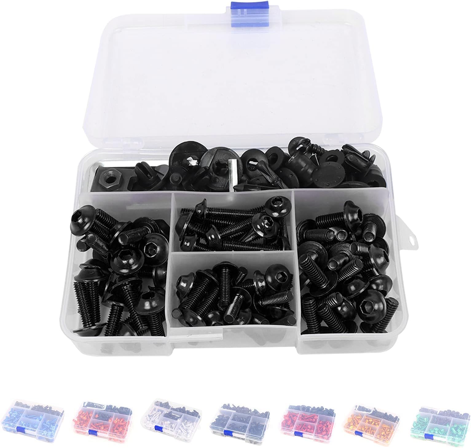 BAIONE Universal Fairing Bolt Kit 195 PCS M5 M6 Motorcycle Windscreen Screws Fasteners Accessories Replacement for Yamaha Honda Kawasaki Suzuki BMW Sportbike Mounting Kits Washers Nuts Screws Clips