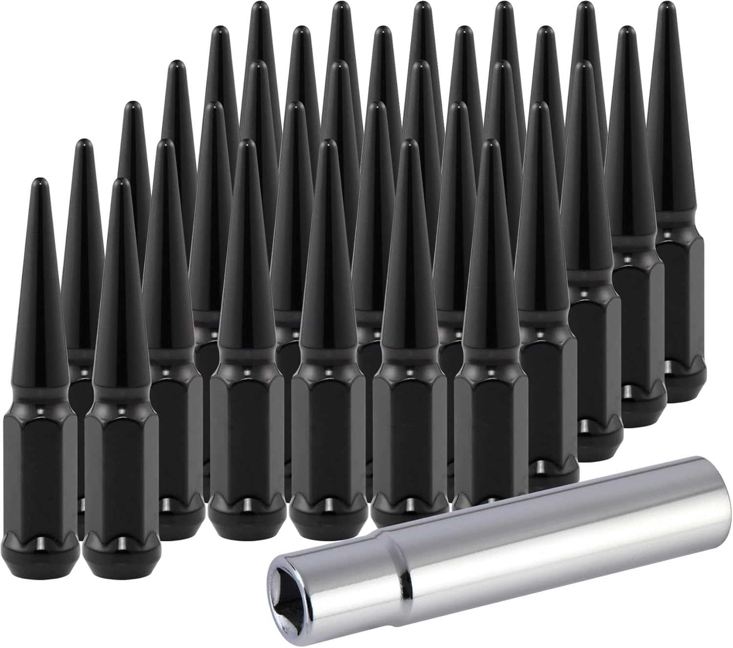 TCP Hardware Group M14x1.5 Spike Lug Nuts with Cone Seat | Black Wheel Lug Nuts Compatible with Chevrolet Silverado 1500 Ford Expedition F-150 Jeep Grand Cherokee & More, Set of 32 : Everything Else