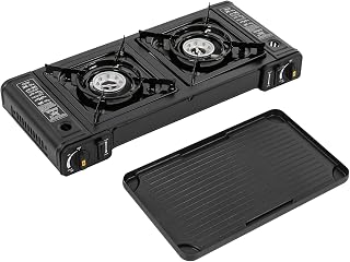 Propane Camping Stove, 2 Burners Portable Camping Stove, Double Auto Ignition Camping Burner LPG for RV, Apartments, Outdoor(with Grill Tray)