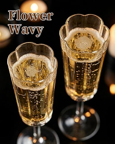 Miniatura 6 de Ciaell 24 Pack Plastic Champagne Flutes - 6 Oz Flower Wavy Champagne Plastic Glasses - Heavy Duty Vintage Disposable Flutes for Party & Anniversary