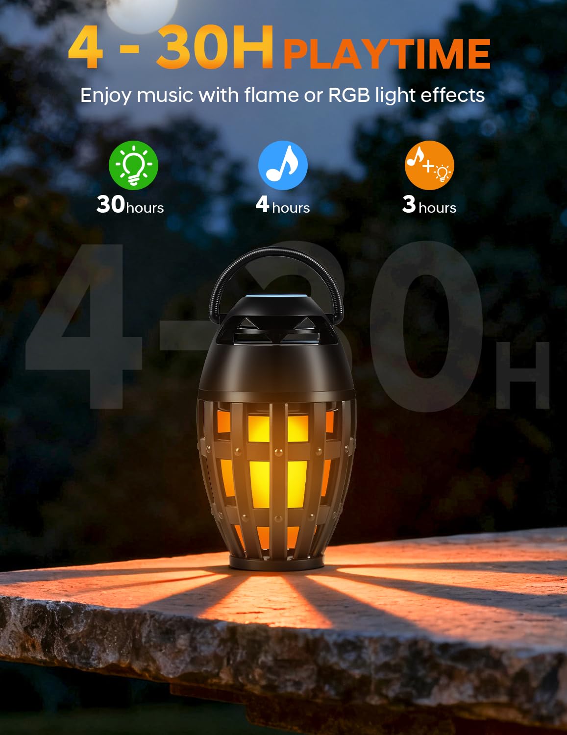 Altoparlanti Bluetooth per esterni con effetto fiamma a LED e cambia colore, impermeabile IPX6, Bluetooth 5.3, ricarica USB, regali per uomo/donna, altoparlante atmosfera torcia per patio, giardino