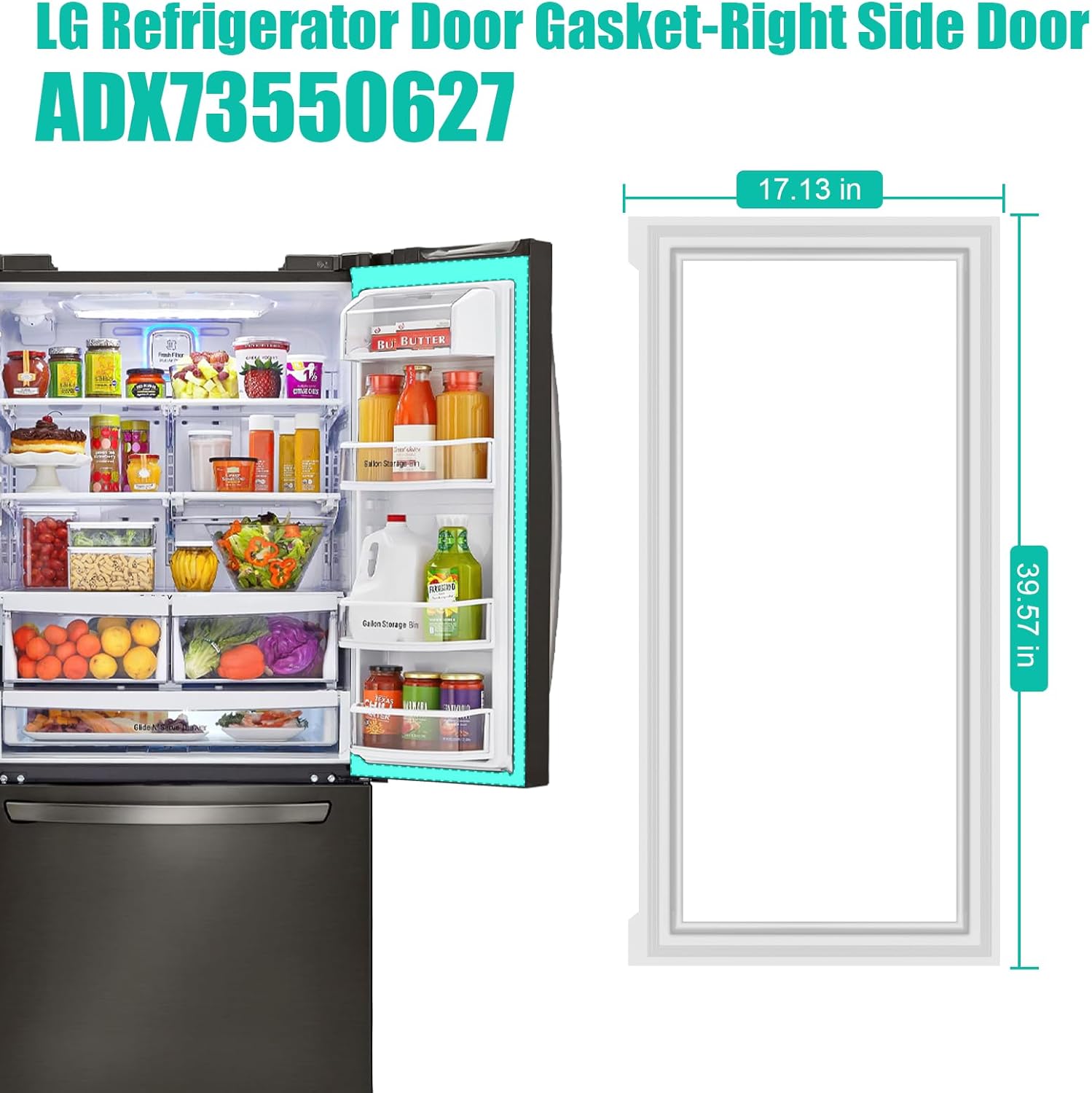 UPGRADED ADX73550627 Refrigerator Door Gasket Replacement Compatible with Kenmore & LG French Door, 39.57"x 17.13" Right side Fridge Door Gasket Seal Fits Models LFX28968D, LFXS26566S, LMXS27676D
