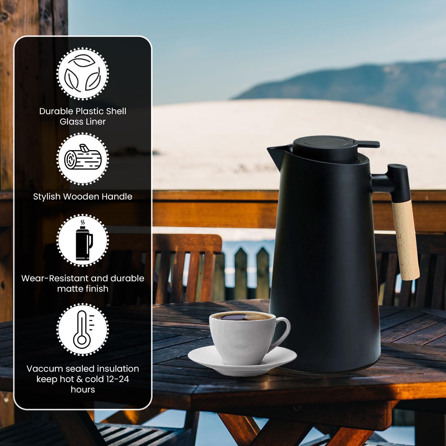 Coffee Carafe with Handle and Cleaner Brush - Coffee Carafe (urn)- Coffee Dispenser - 24 Hours Hot Double Walled Flask for Hot Water, Tea, Coffee - 33.81 Oz (1L) (Black) - Image 4