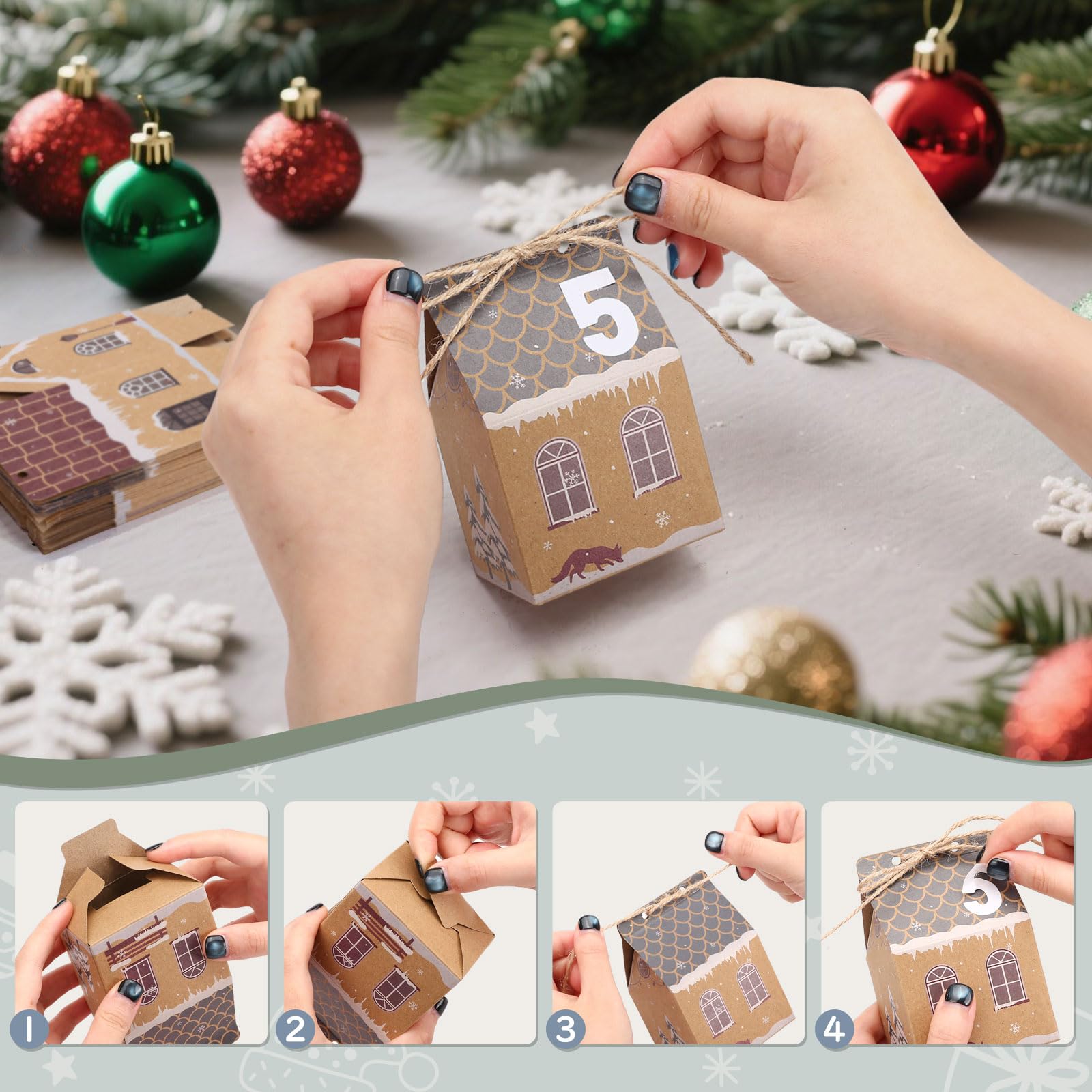 GWHOLE Calendrier de l'Avent Vide a Remplir Soi Meme, 24pcs Boite Calendrier de l'avent Maison Reutilisable en Papier Kraft pour DIY Cadeau Mural Décoration Sapin Noel