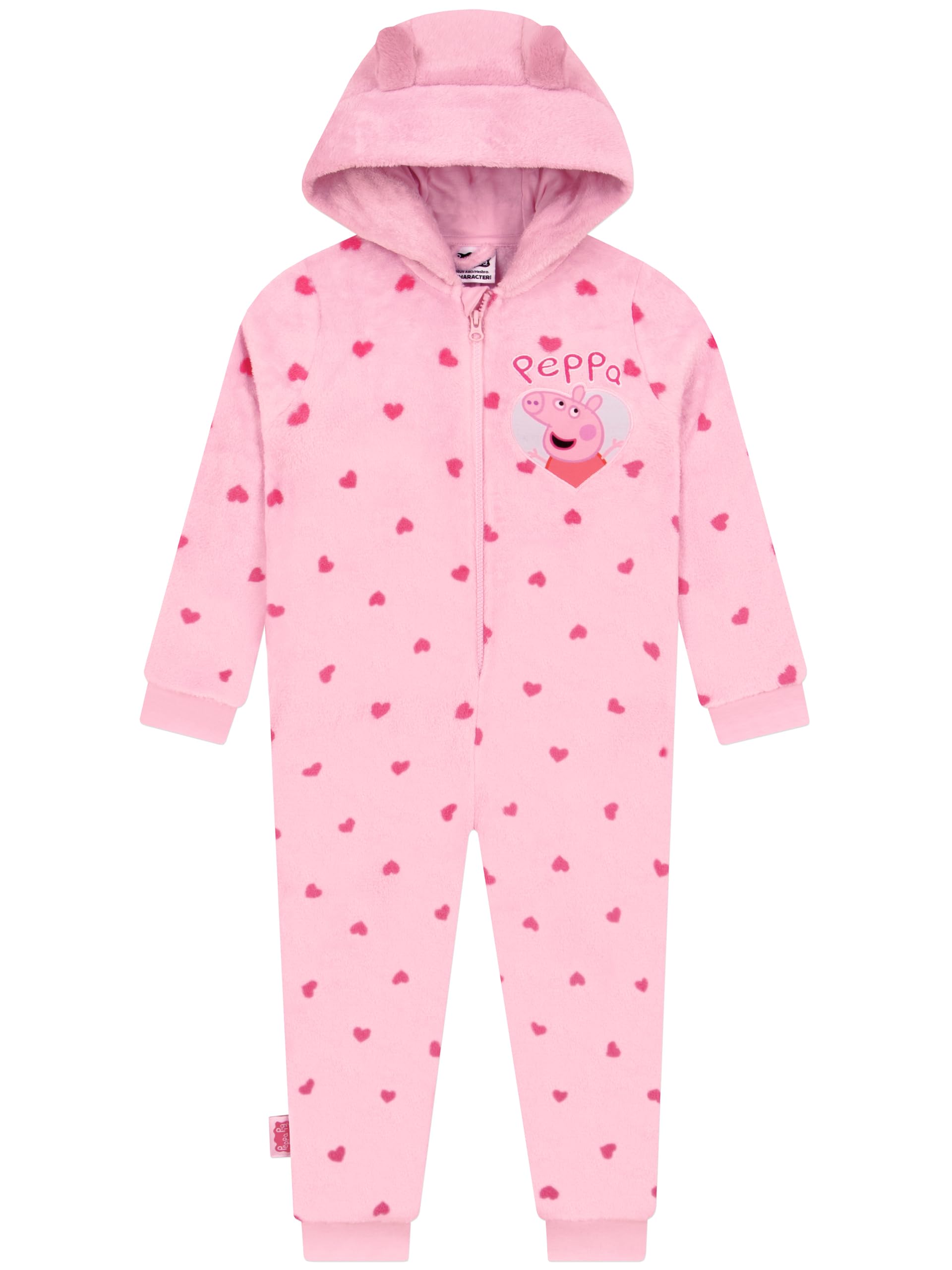 Peppa Pig Onesie Kinder, Fleece Onesie Mädchen mit 3D Ohren, Herzmuster Schlafoverall Kinder