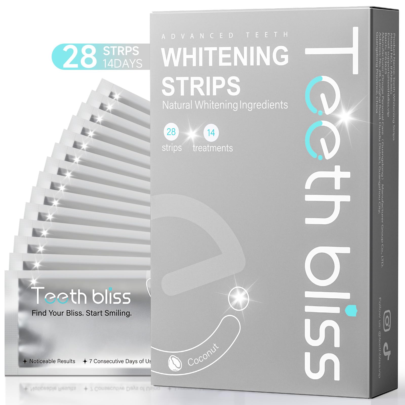 Tiras Blanqueadoras Dientes Blanqueador Dental: TeethBliss 14 Tratamientos Tiras Blanqueadoras Baja Sensibilidad, blanqueamiento en Casa para Bodas, Citas y trabajar para Bebedores Café, gris