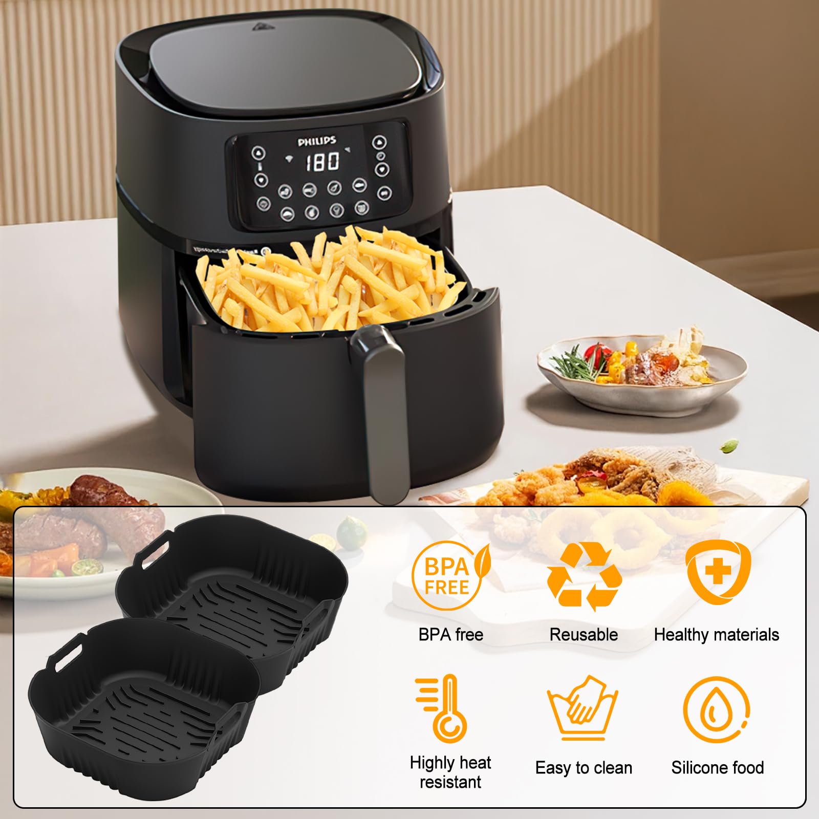 Siliconen vormen voor heteluchtfriteuse, 3 stuks, accessoires voor heteluchtfriteuse, herbruikbare siliconen inzetstuk in plaats van bakpapier, accessoires voor Cosori, Russell Hobb, Chefman, Ninja