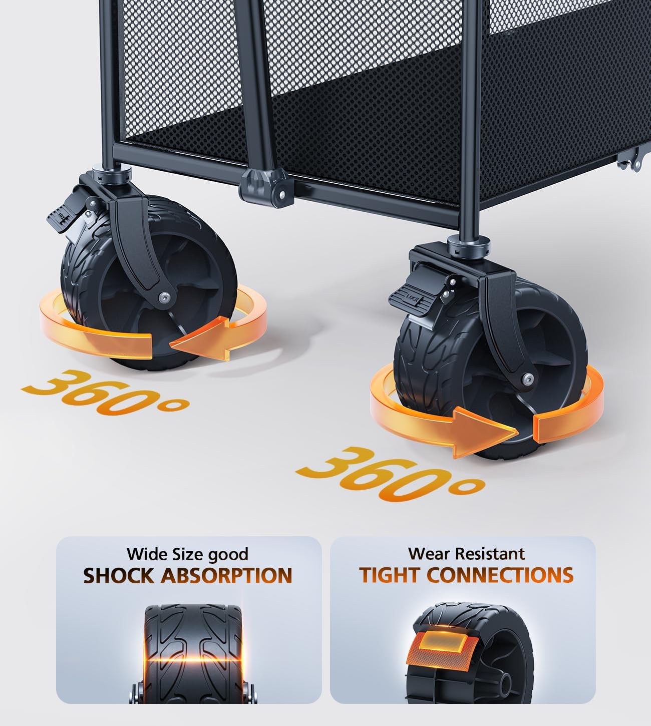 Foldable Wagon Cart,Everyfun 480Lbs Double Decker Wagon,Beach Carts with Big Wheels&Side Pocket&Dustbag,Large Capacity Folding Wagon for Shopping,Garden,Camping,Fish,New Wave Sports Wagon-Pure Black